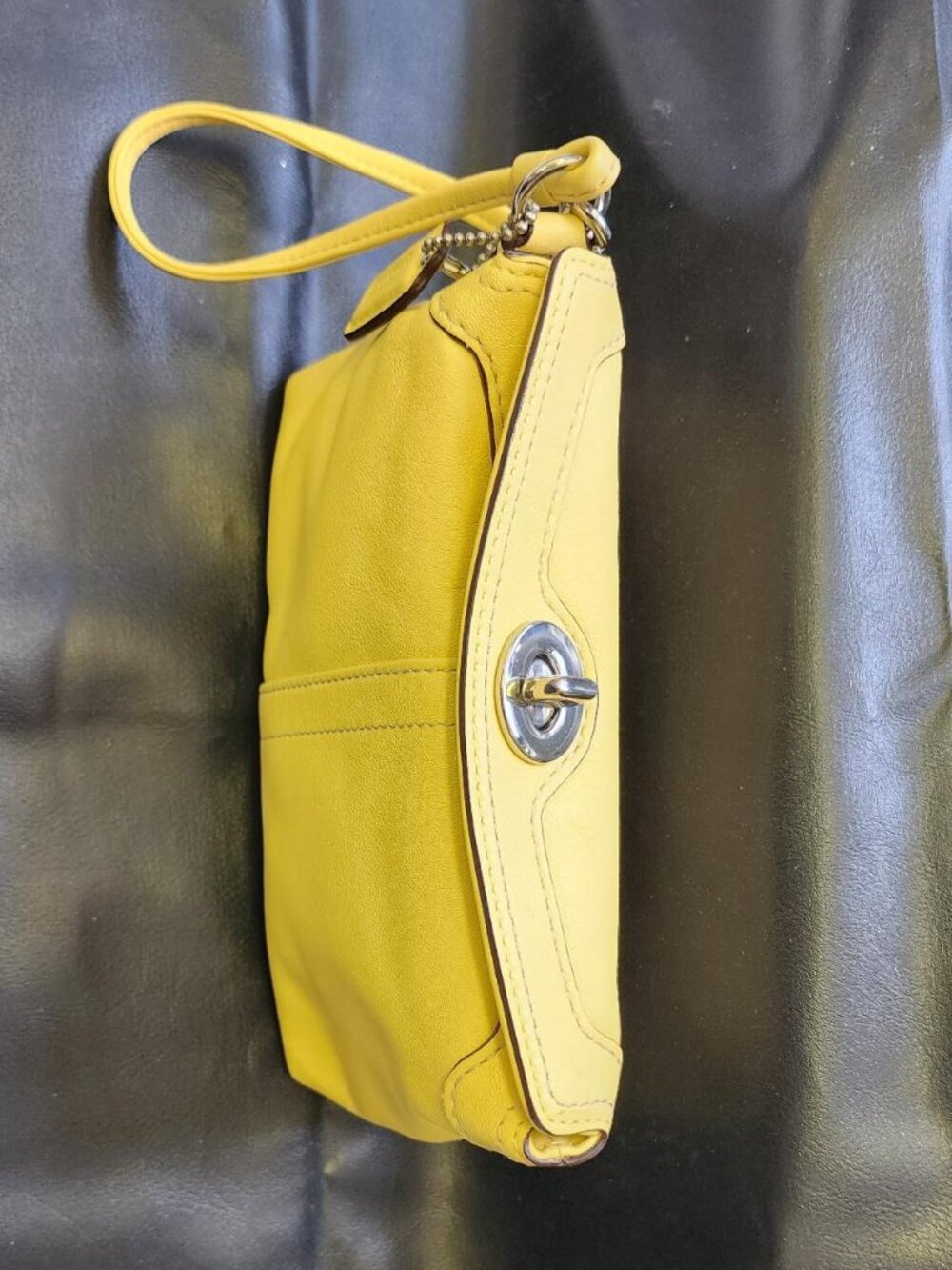 Coach Yellow Turnlock Leather Wristlet - Picture 2 of 5